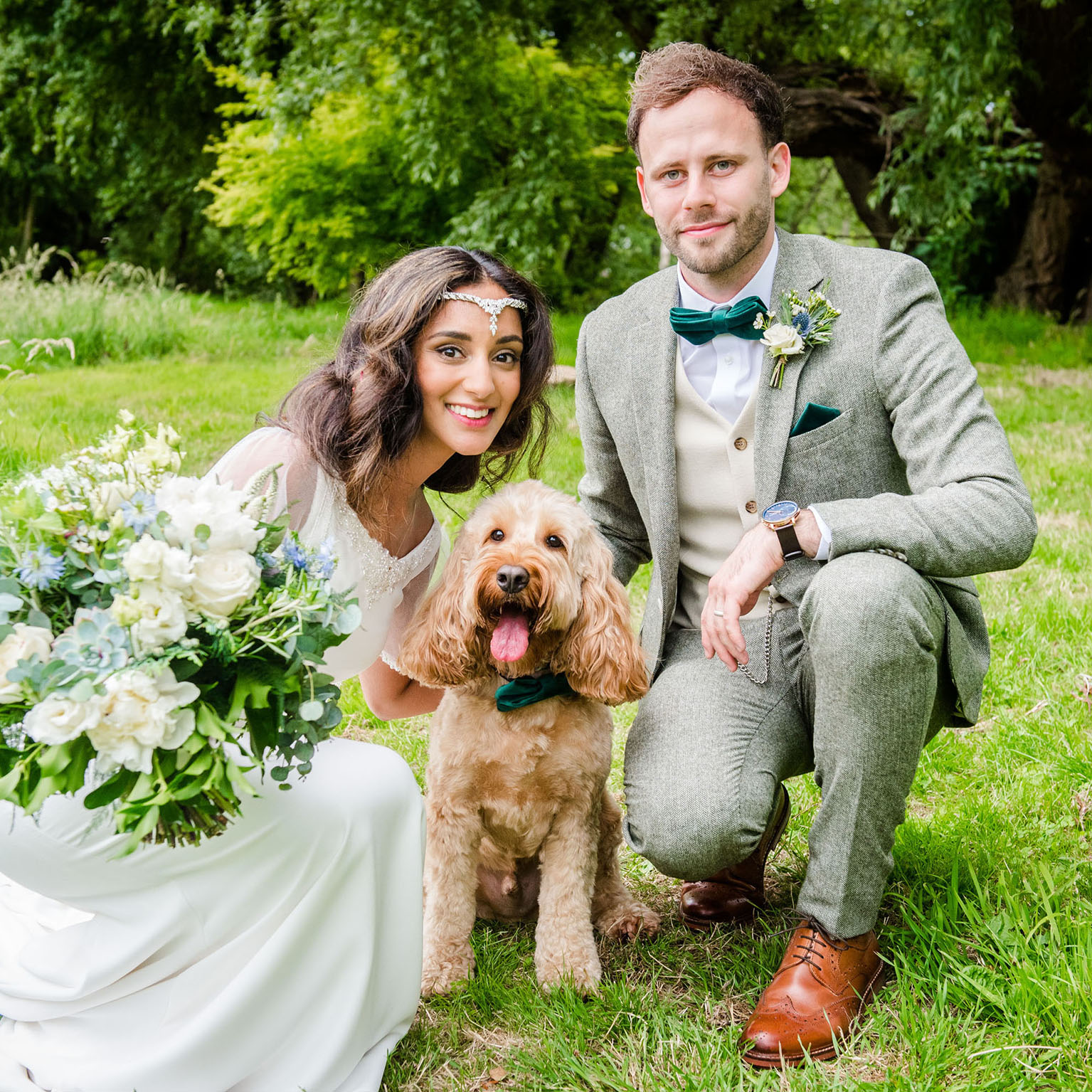 Wedding photography bride groom and dog